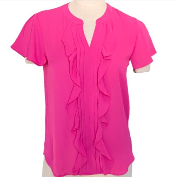 NWT Banana Republic Flutter-Sleeve Ruffle Blouse Sz Petite XS Pink #43K - Picture 1 of 7
